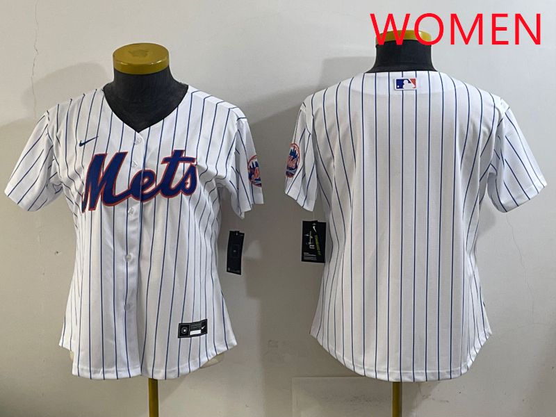 Women New York Mets Blank White Stripe Game 2025 Nike MLB Jersey style 1->women mlb jersey->Women Jersey